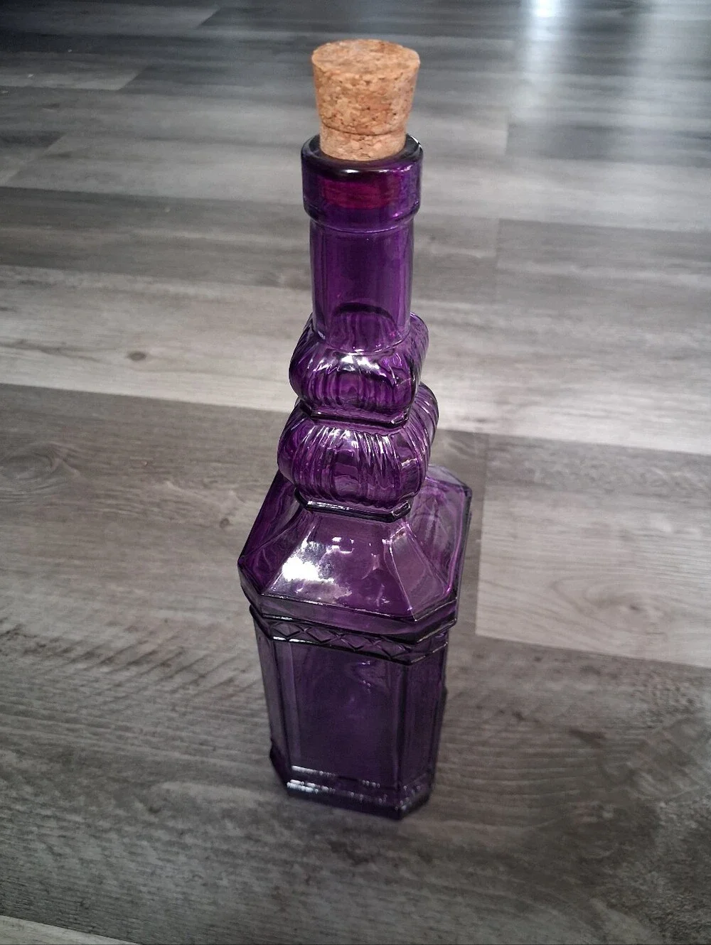 Purple Decorative Glass Bottle with Cork Stopper - Home Accents